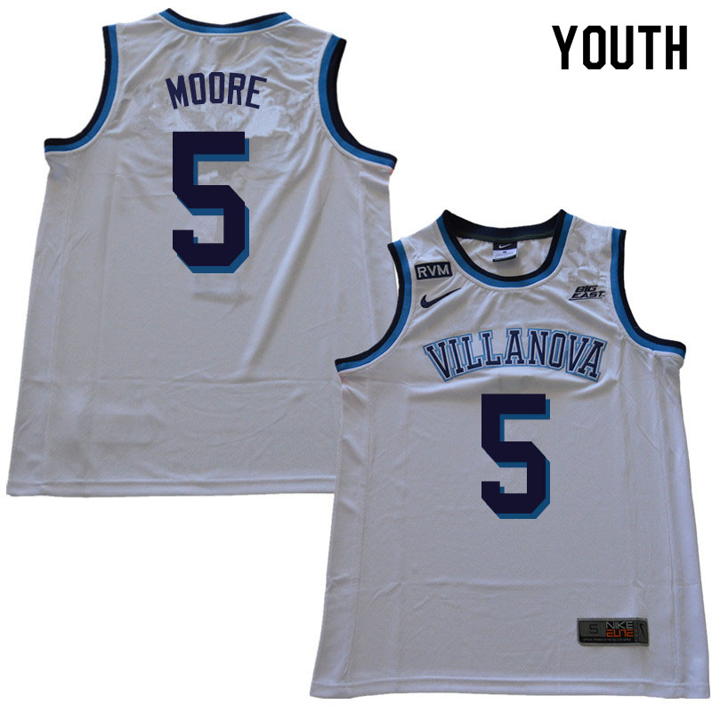 2019 Youth #5 Justin Moore Villanova Wildcats College Basketball Jerseys Sale-White - Click Image to Close